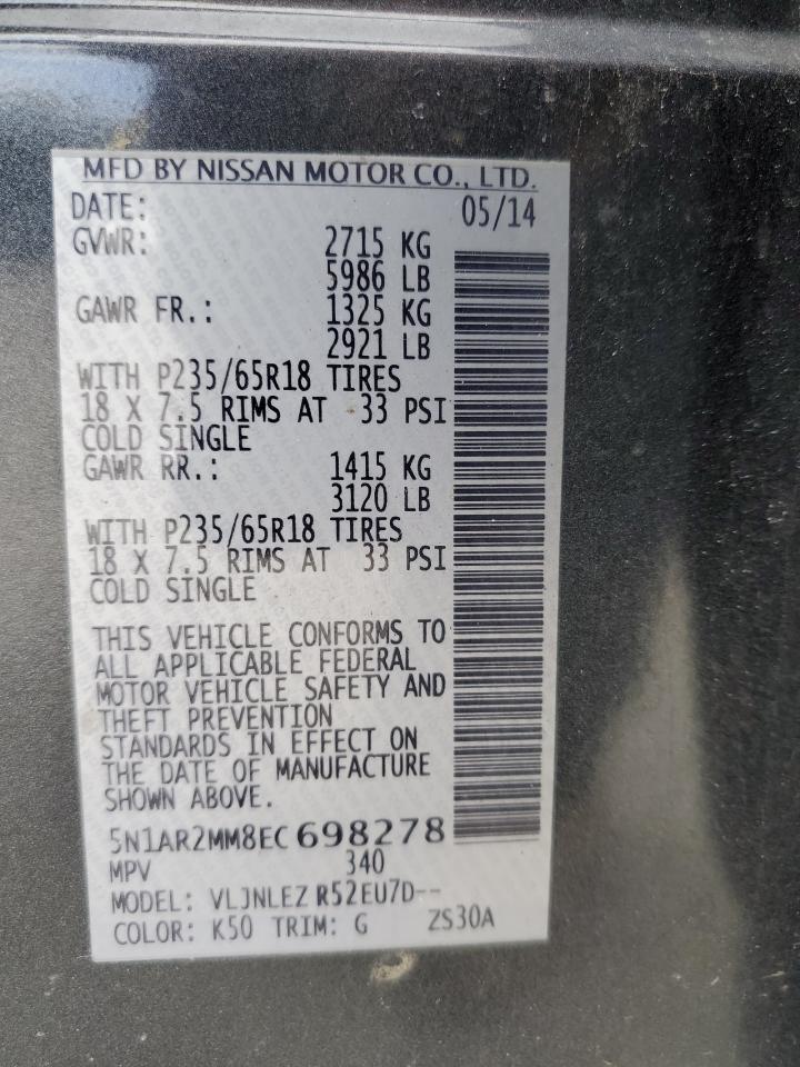 Photo 12 VIN: 5N1AR2MM8EC698278 - NISSAN PATHFINDER 