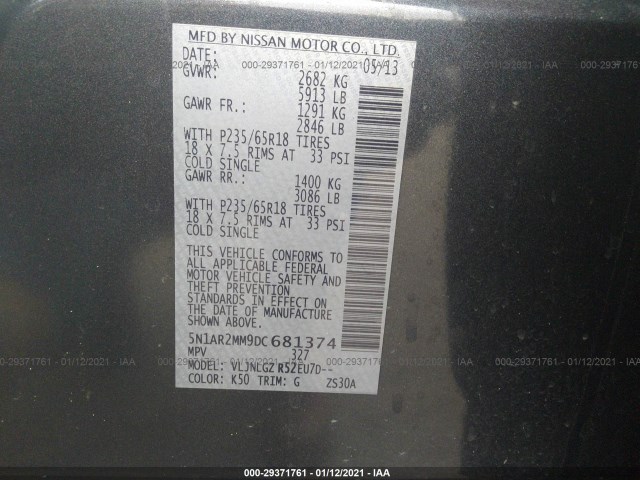 Photo 8 VIN: 5N1AR2MM9DC681374 - NISSAN PATHFINDER 