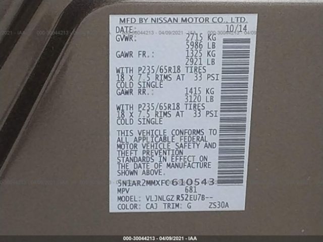 Photo 8 VIN: 5N1AR2MMXFC610543 - NISSAN PATHFINDER 