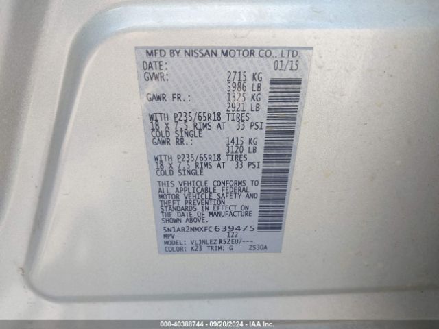 Photo 8 VIN: 5N1AR2MMXFC639475 - NISSAN PATHFINDER 