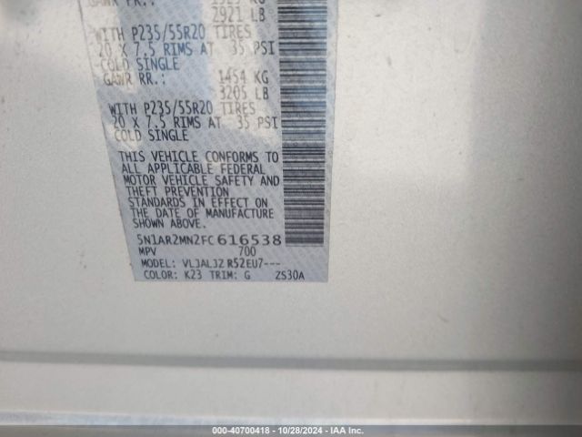 Photo 8 VIN: 5N1AR2MN2FC616538 - NISSAN PATHFINDER 