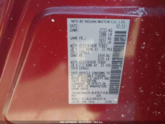 Photo 8 VIN: 5N1AR2MN2FC649748 - NISSAN PATHFINDER 