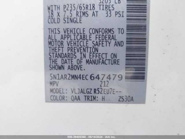 Photo 8 VIN: 5N1AR2MN4EC647479 - NISSAN PATHFINDER 