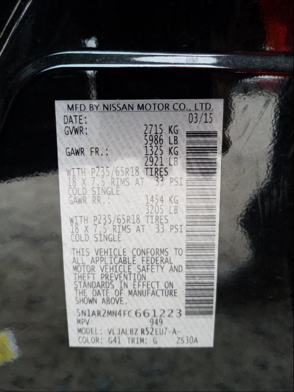 Photo 9 VIN: 5N1AR2MN4FC661223 - NISSAN PATHFINDER 