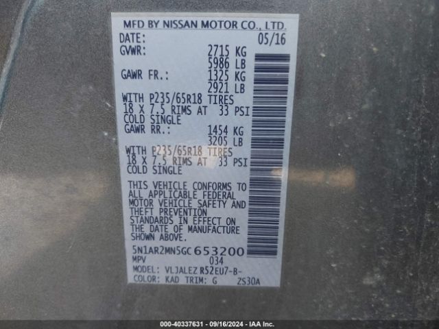 Photo 8 VIN: 5N1AR2MN5GC653200 - NISSAN PATHFINDER 