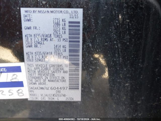 Photo 8 VIN: 5N1AR2MN7GC604497 - NISSAN PATHFINDER 