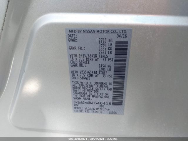 Photo 8 VIN: 5N1AR2MN8GC646418 - NISSAN PATHFINDER 