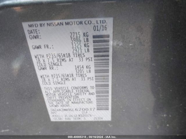 Photo 8 VIN: 5N1AR2MN9GC620037 - NISSAN PATHFINDER 