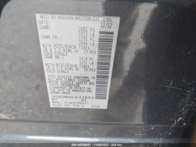 Photo 8 VIN: 5N1AR2MNXDC632693 - NISSAN PATHFINDER 