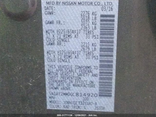 Photo 8 VIN: 5N1AT2MM0GC814920 - NISSAN ROGUE 