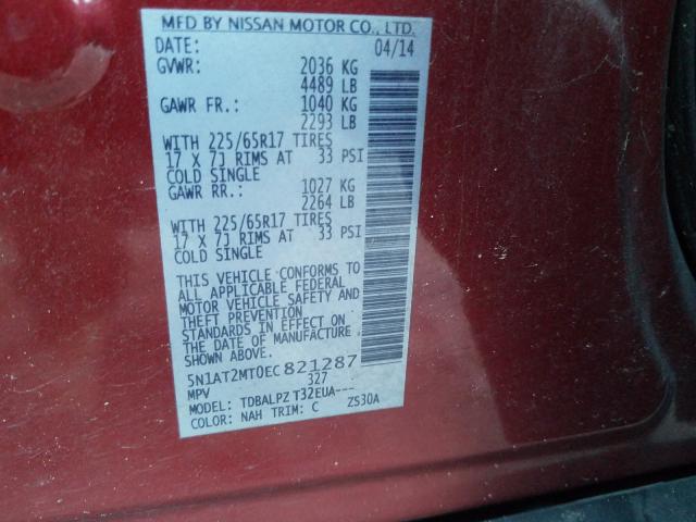 Photo 9 VIN: 5N1AT2MT0EC821287 - NISSAN ROGUE S 