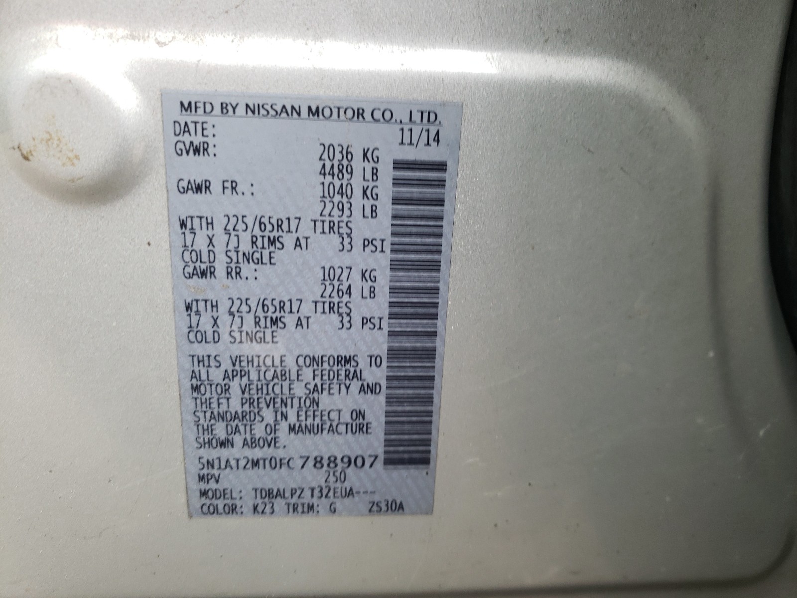 Photo 9 VIN: 5N1AT2MT0FC788907 - NISSAN ROGUE S 