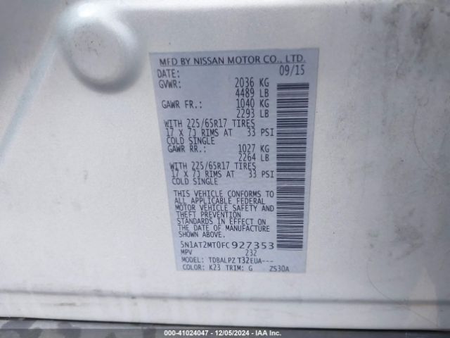 Photo 8 VIN: 5N1AT2MT0FC927353 - NISSAN ROGUE 