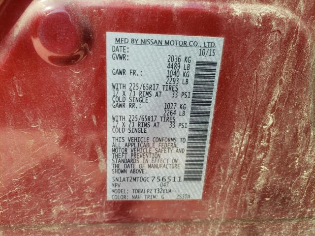 Photo 9 VIN: 5N1AT2MT0GC756511 - NISSAN ROGUE S 