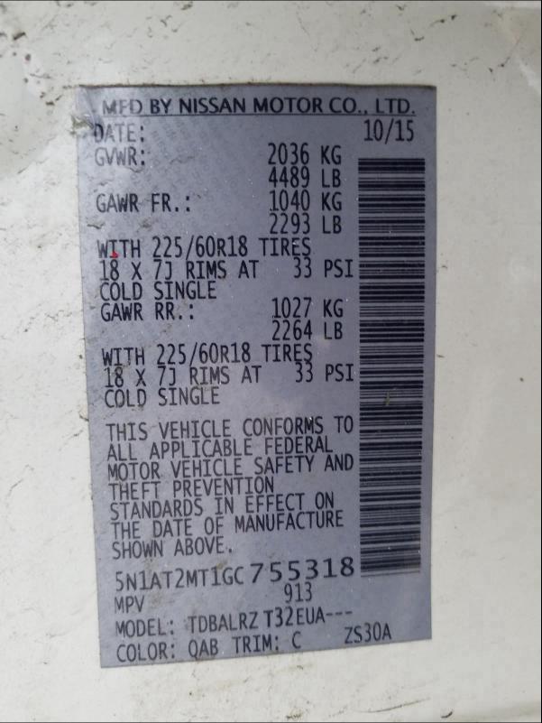 Photo 9 VIN: 5N1AT2MT1GC755318 - NISSAN ROGUE S 