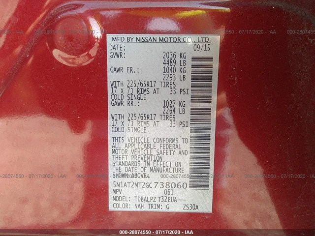 Photo 8 VIN: 5N1AT2MT2GC738060 - NISSAN ROGUE 