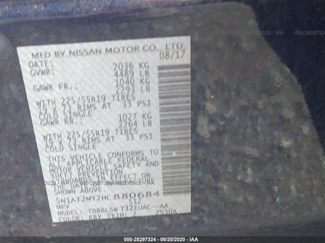 Photo 8 VIN: 5N1AT2MT2HC880684 - NISSAN ROGUE 