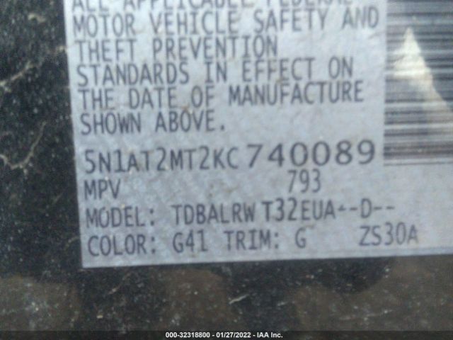 Photo 8 VIN: 5N1AT2MT2KC740089 - NISSAN ROGUE 