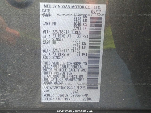 Photo 8 VIN: 5N1AT2MT3HC841375 - NISSAN ROGUE 