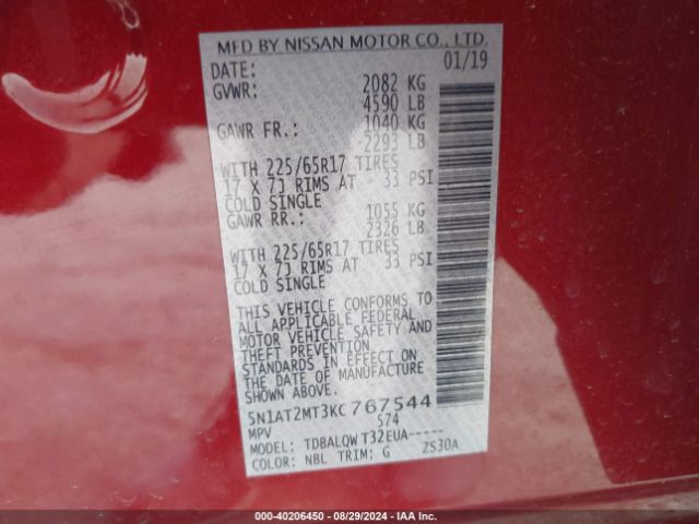 Photo 8 VIN: 5N1AT2MT3KC767544 - NISSAN ROGUE 