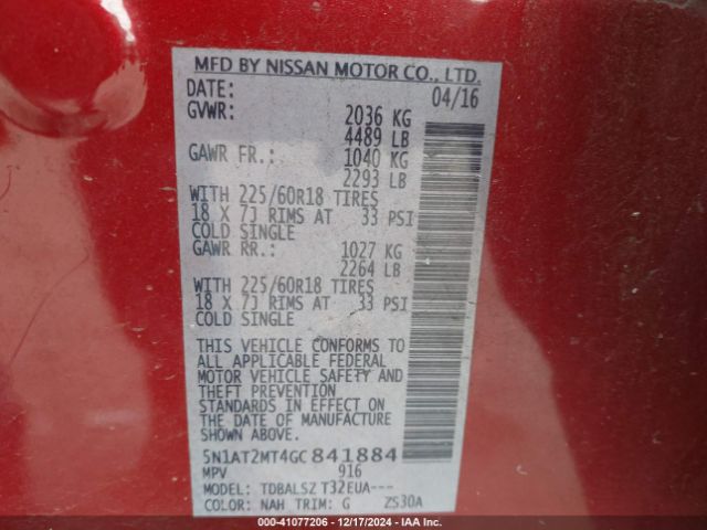 Photo 8 VIN: 5N1AT2MT4GC841884 - NISSAN ROGUE 