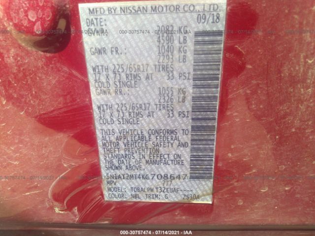 Photo 8 VIN: 5N1AT2MT4KC708647 - NISSAN ROGUE 