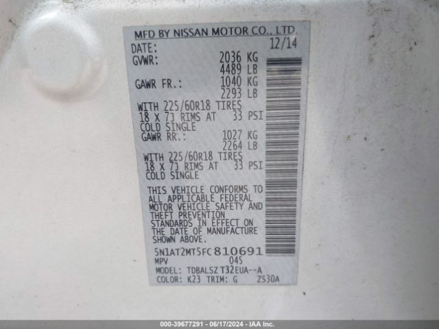 Photo 8 VIN: 5N1AT2MT5FC810691 - NISSAN ROGUE 