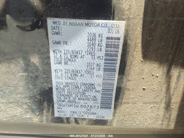 Photo 8 VIN: 5N1AT2MT5GC807873 - NISSAN ROGUE 