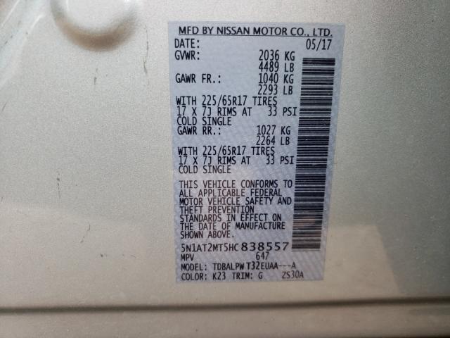 Photo 9 VIN: 5N1AT2MT5HC838557 - NISSAN ROGUE S 