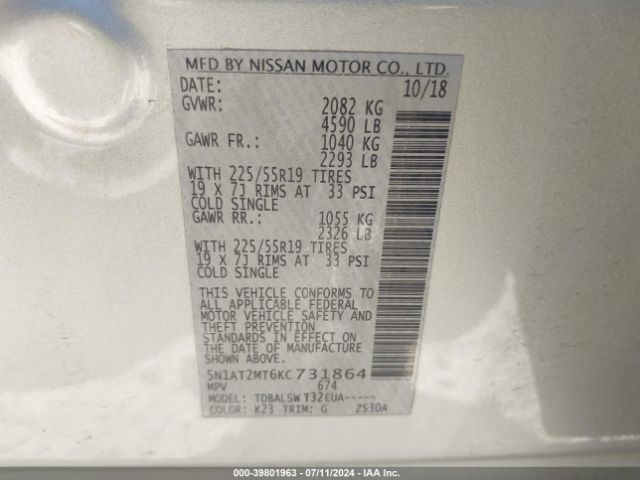 Photo 8 VIN: 5N1AT2MT6KC731864 - NISSAN ROGUE 