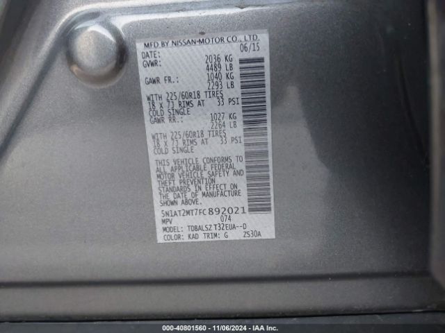 Photo 8 VIN: 5N1AT2MT7FC892021 - NISSAN ROGUE 