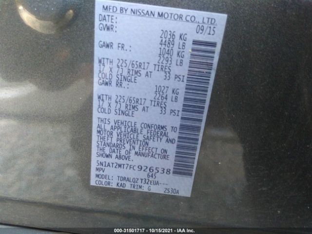 Photo 8 VIN: 5N1AT2MT7FC926538 - NISSAN ROGUE 