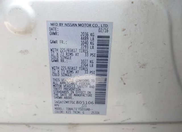 Photo 8 VIN: 5N1AT2MT7GC805106 - NISSAN ROGUE 