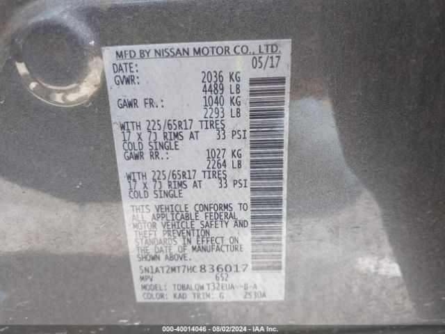 Photo 8 VIN: 5N1AT2MT7HC836017 - NISSAN ROGUE 