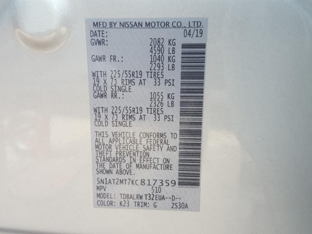 Photo 9 VIN: 5N1AT2MT7KC817359 - NISSAN ROGUE S 