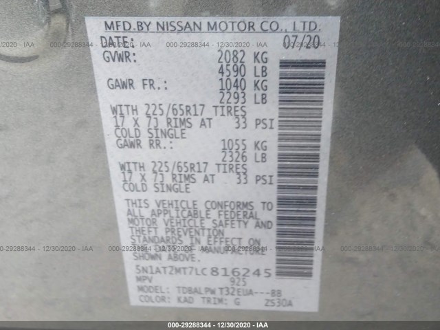 Photo 8 VIN: 5N1AT2MT7LC816245 - NISSAN ROGUE 