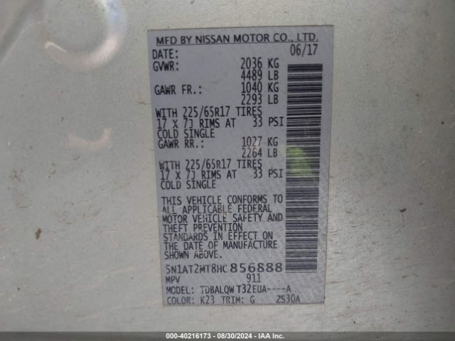 Photo 8 VIN: 5N1AT2MT8HC856888 - NISSAN ROGUE 