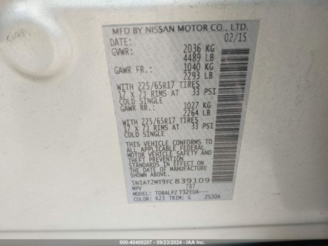 Photo 8 VIN: 5N1AT2MT9FC839109 - NISSAN ROGUE 