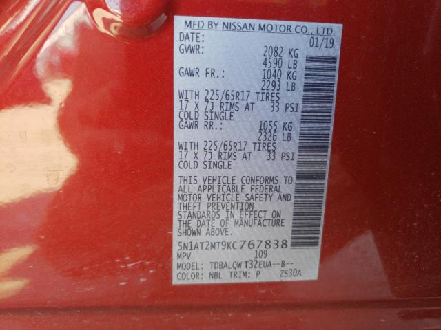 Photo 9 VIN: 5N1AT2MT9KC767838 - NISSAN ROGUE S 