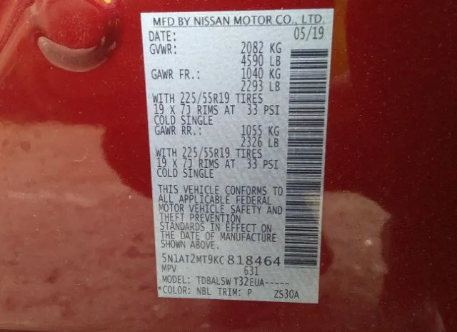 Photo 8 VIN: 5N1AT2MT9KC818464 - NISSAN ROGUE 