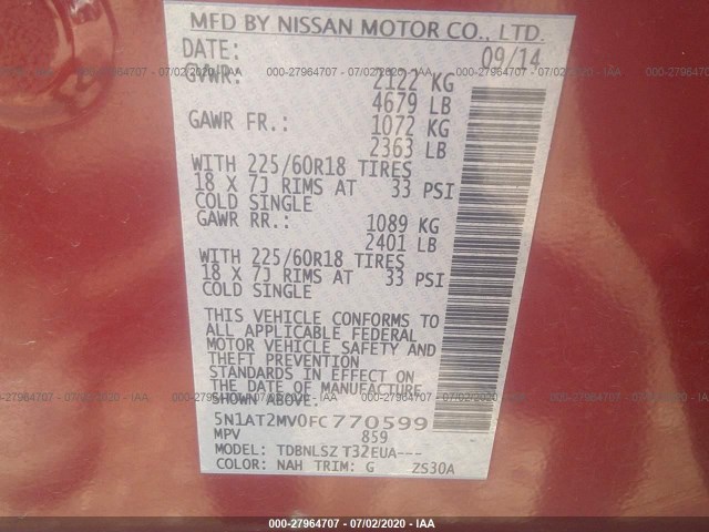 Photo 8 VIN: 5N1AT2MV0FC770599 - NISSAN ROGUE 