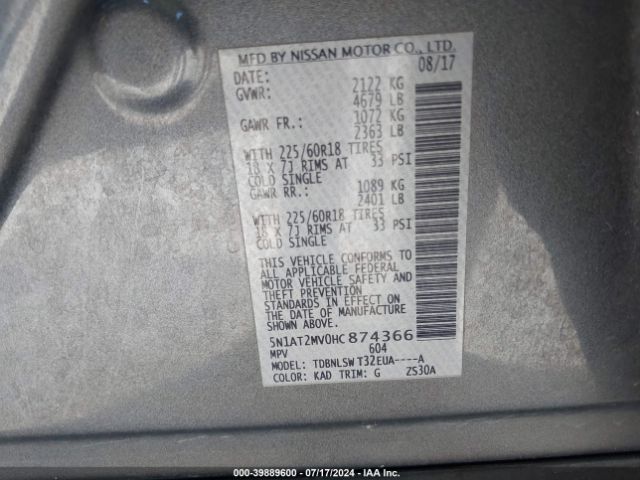 Photo 8 VIN: 5N1AT2MV0HC874366 - NISSAN ROGUE 