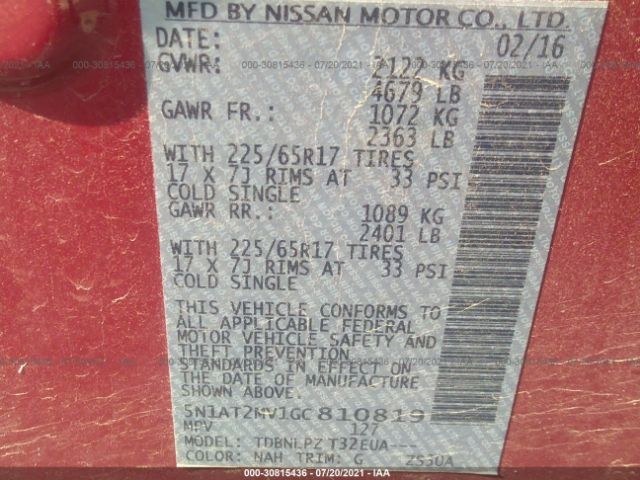 Photo 8 VIN: 5N1AT2MV1GC810819 - NISSAN ROGUE 