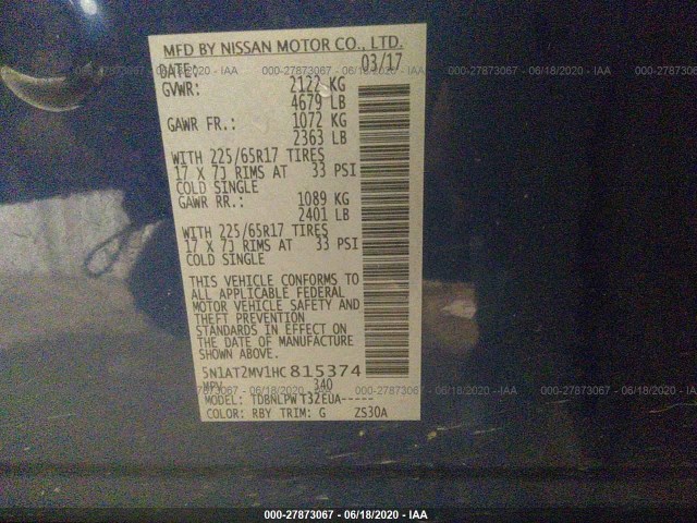 Photo 8 VIN: 5N1AT2MV1HC815374 - NISSAN ROGUE 