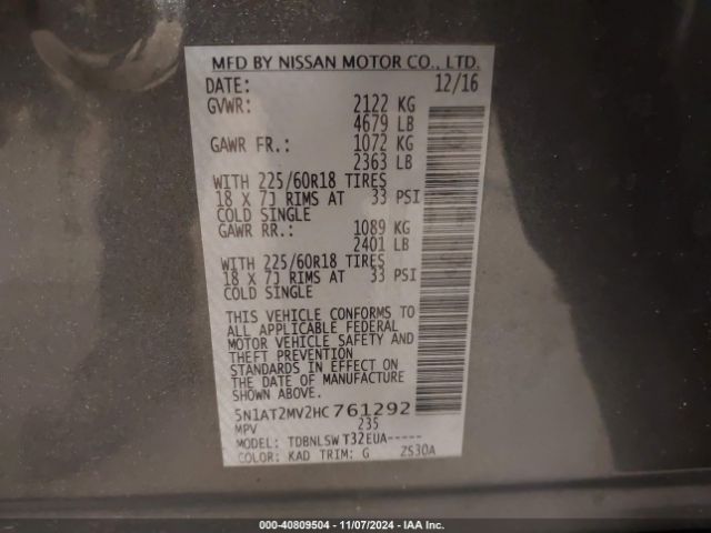 Photo 8 VIN: 5N1AT2MV2HC761292 - NISSAN ROGUE 