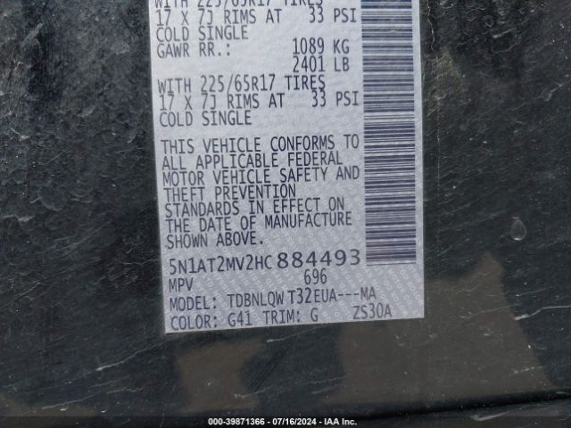 Photo 8 VIN: 5N1AT2MV2HC884493 - NISSAN ROGUE 