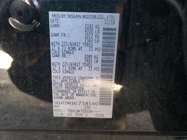 Photo 9 VIN: 5N1AT2MV3KC758540 - NISSAN ROGUE S 