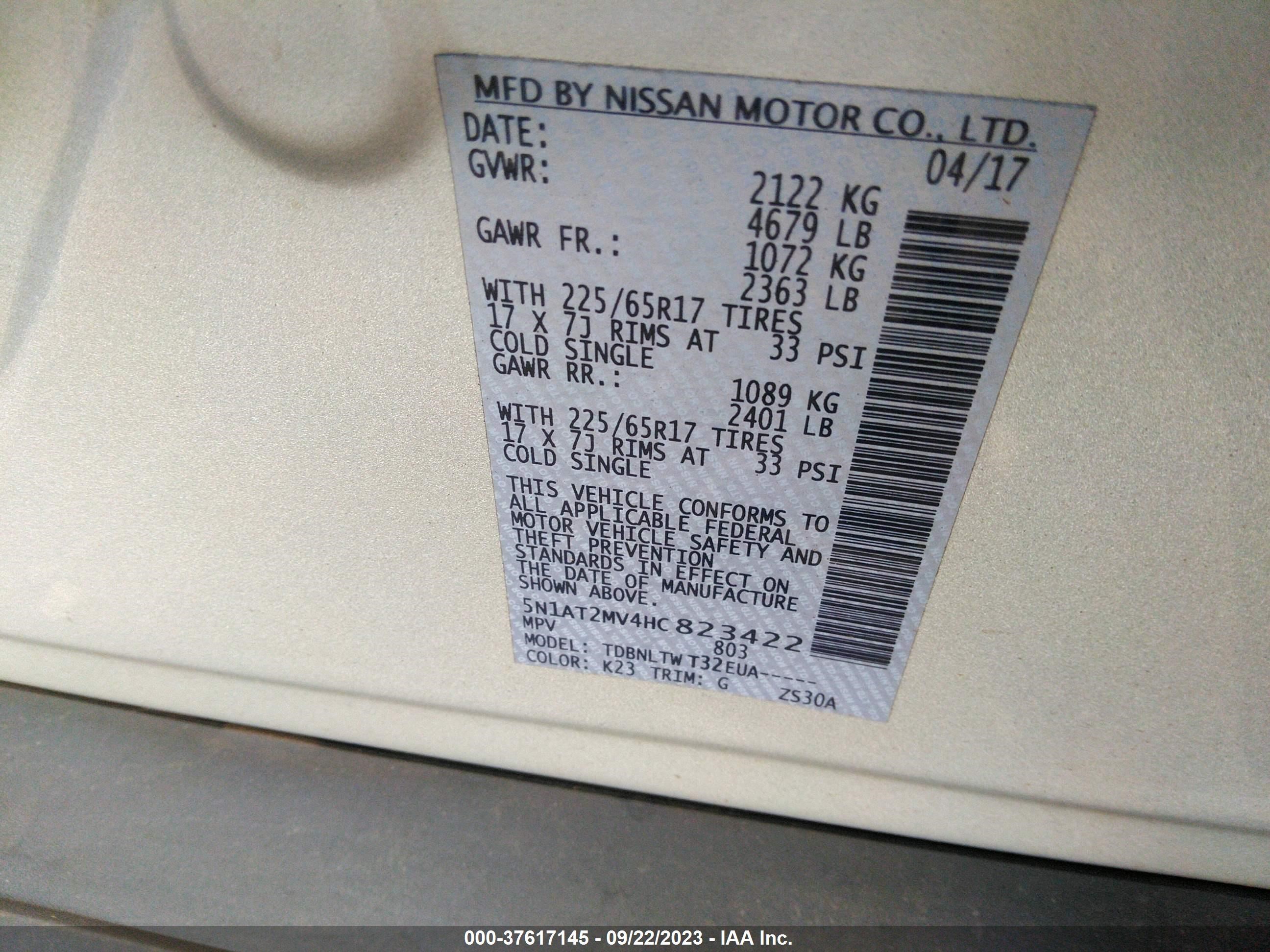 Photo 8 VIN: 5N1AT2MV4HC823422 - NISSAN ROGUE 