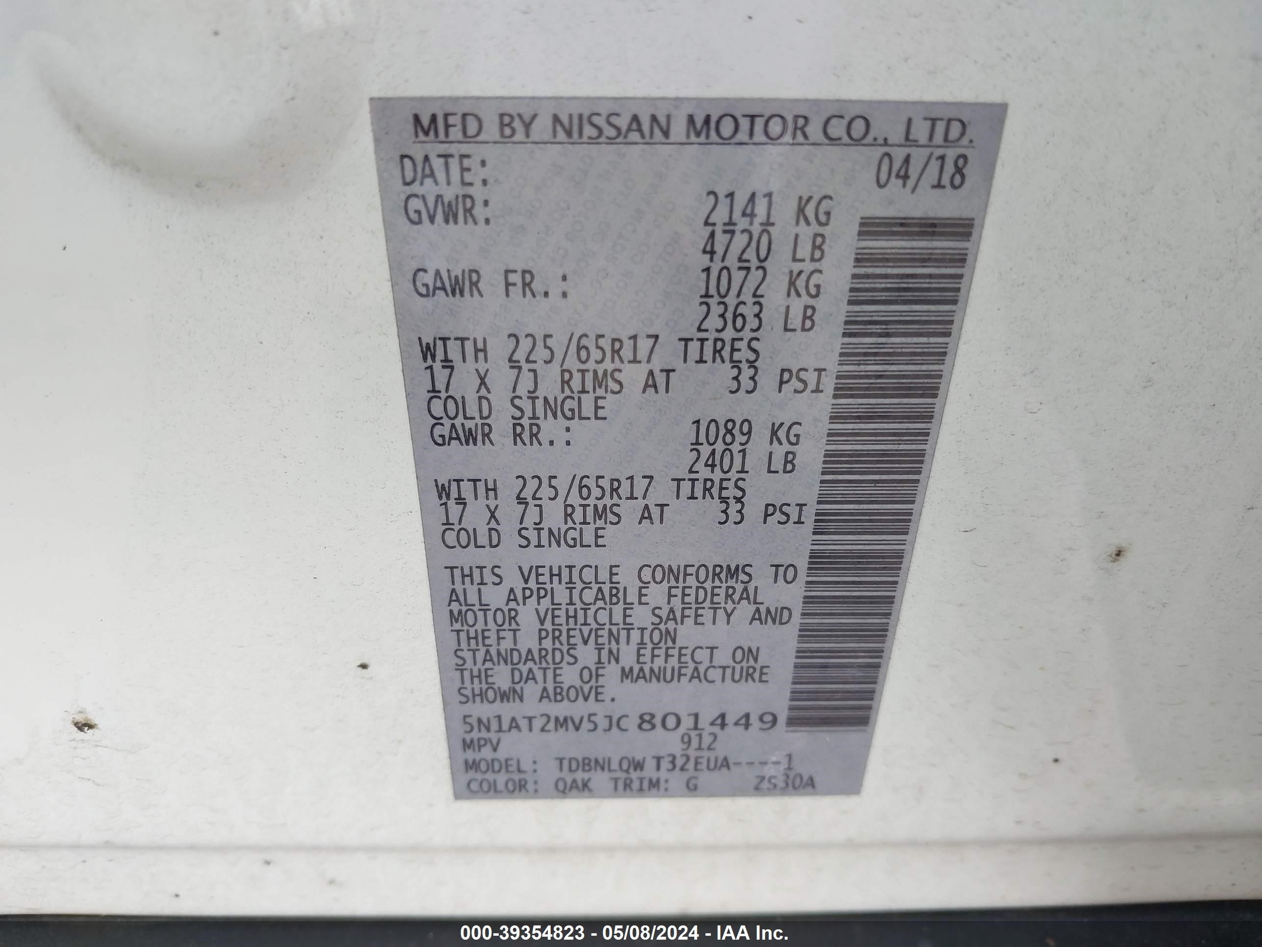 Photo 8 VIN: 5N1AT2MV5JC801449 - NISSAN ROGUE 