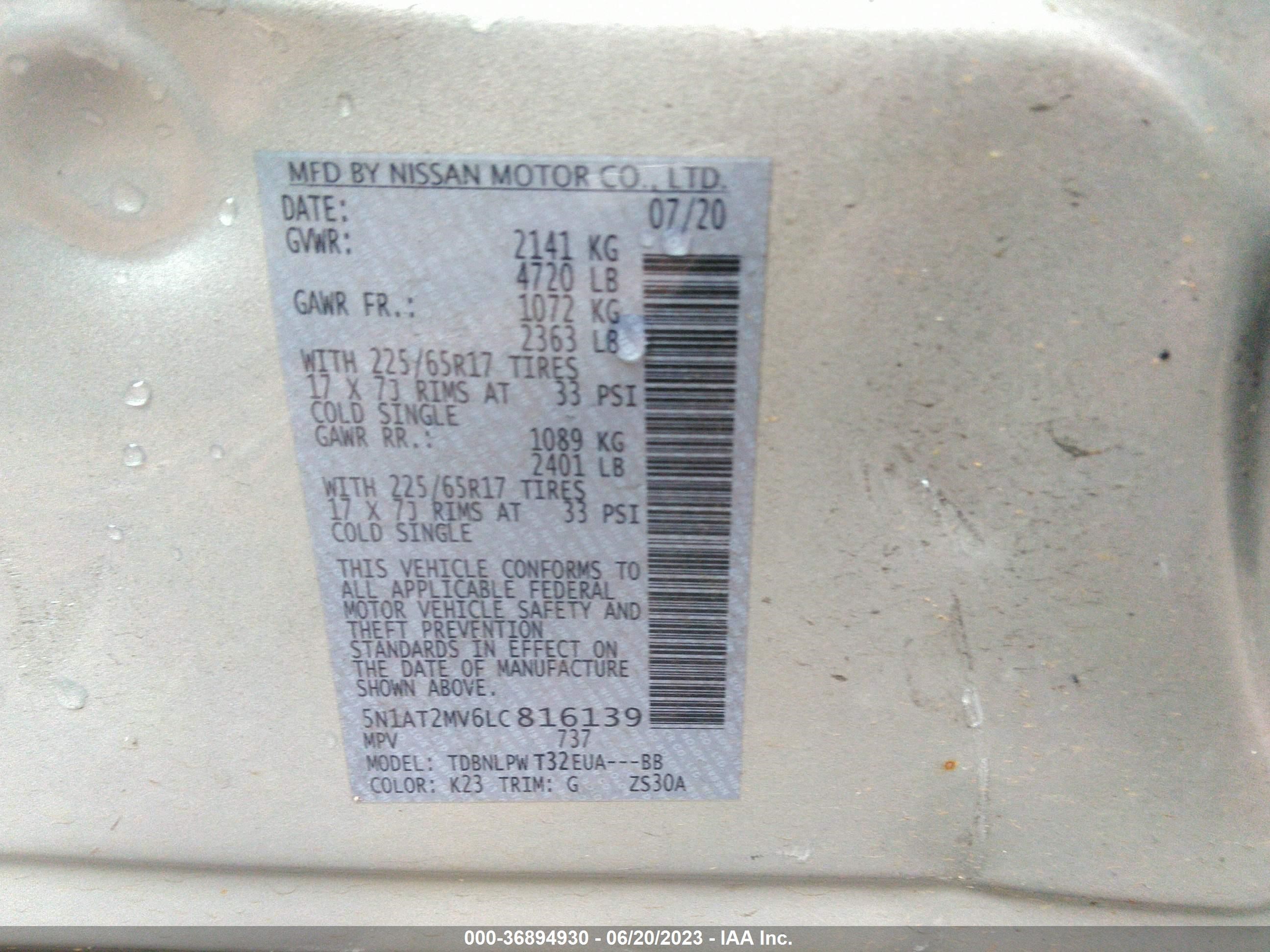 Photo 8 VIN: 5N1AT2MV6LC816139 - NISSAN ROGUE 